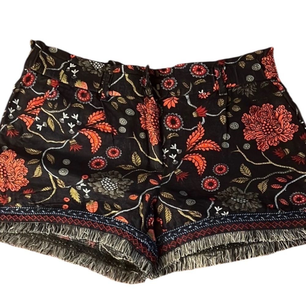 ANN TAYLOR LOFT Linen Blend Paisley Boho Fringe Hem Shorts in Navy Size S PETITE - Picture 3 of 15